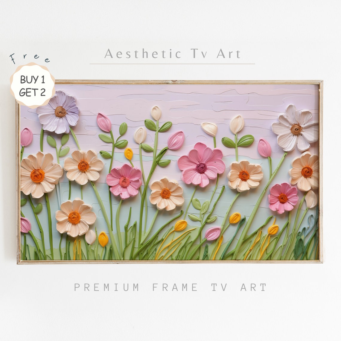 Frame Tv Art Colorful Wildflowers Field Country Textured Oil Painting Aesthetic Tv Art Spring Farmhouse Decor