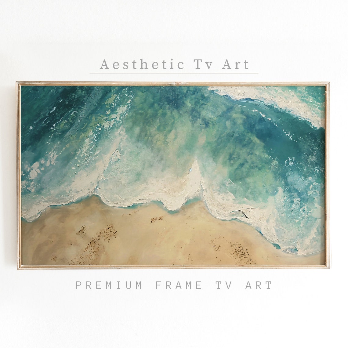 Aerial Turquoise Beach Waves White Foam Soft Toned Ocean Poster