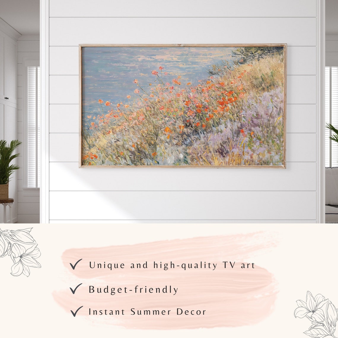Coastal Wildflowers Cliff Ocean Breeze Impressionist Painting Poster - Image 3