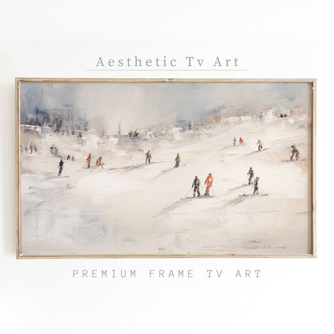 Skiers Snowy Slope Winter Impressionist Sports Oil Painting Art