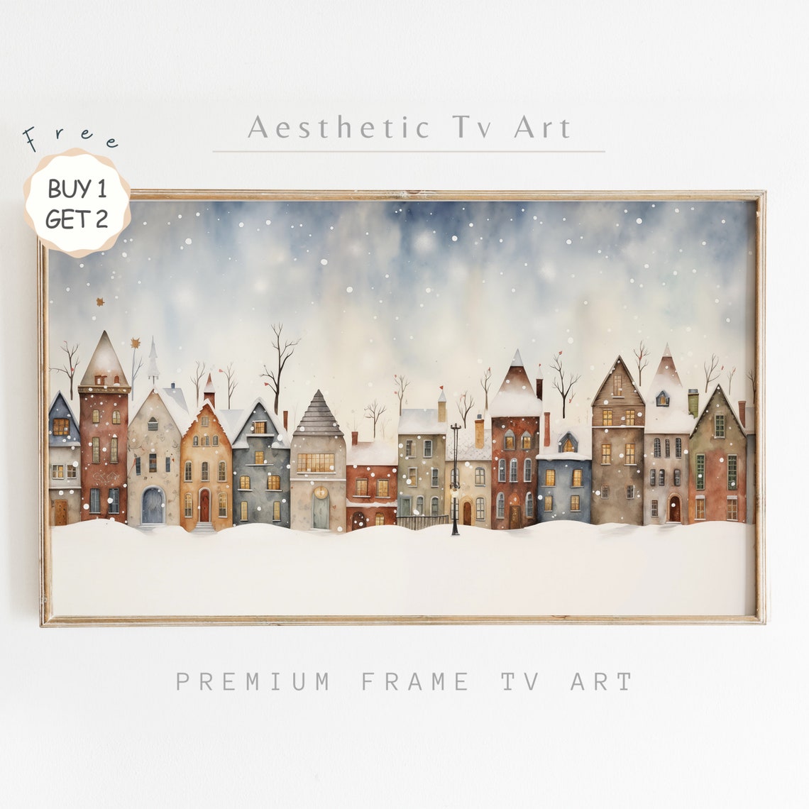Christmas Frame Tv Art Classic Christmas Village Painting Holiday Houses Winter Snow Art File For Tv Snowy Painting