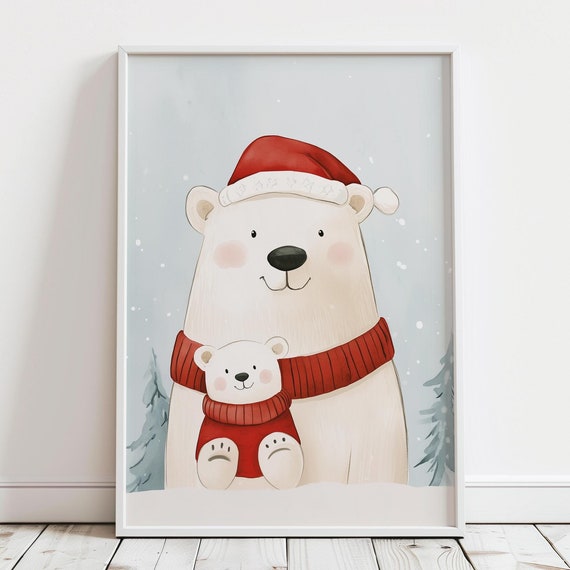 Christmas Nursery Wall Art Nordic Polar Bear Winter Art Holiday Home Decor Kids Room Christmas Wall Art Xmas Prints