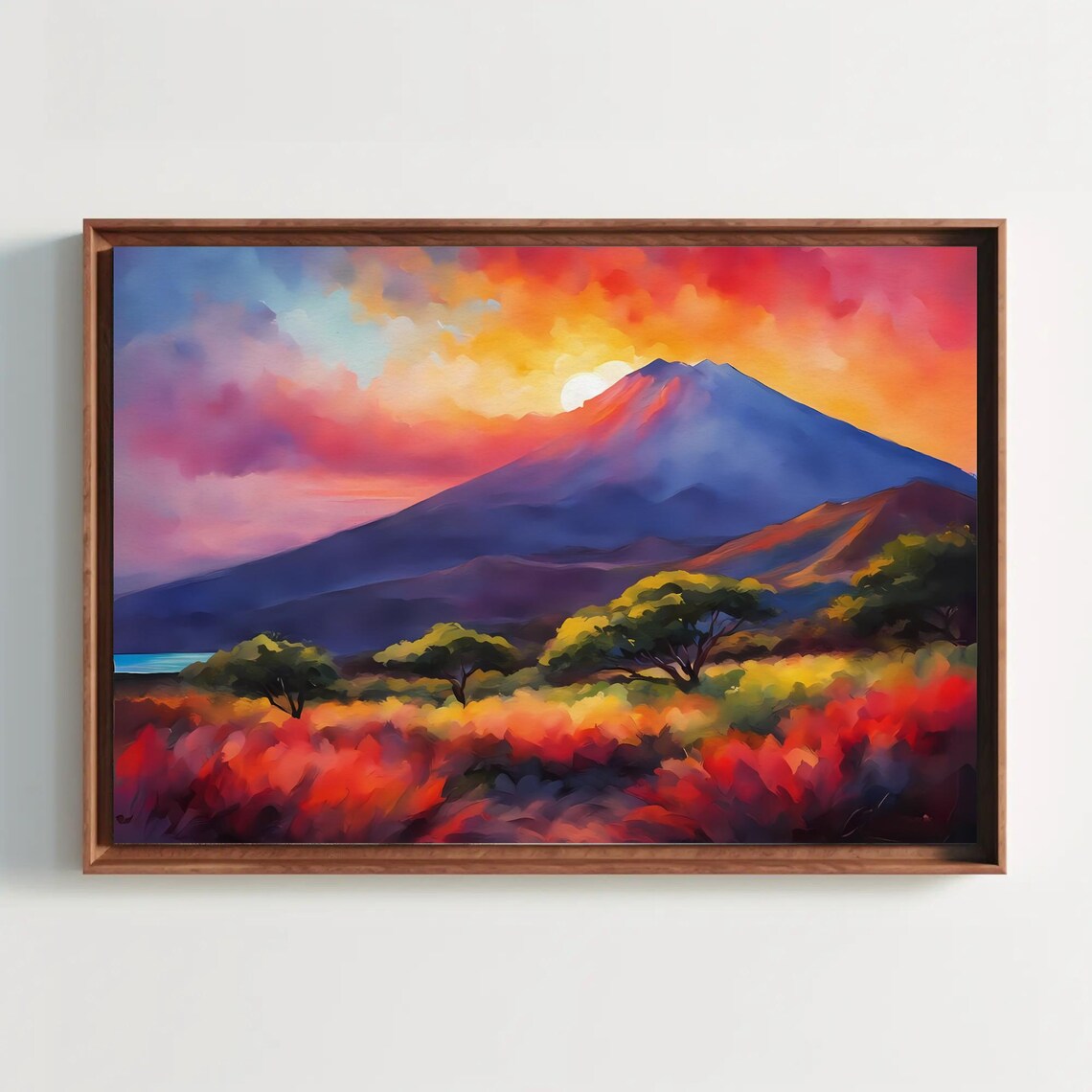 Mauna Kea Volcano Sunset Colorful Wildflower Field Scenic Poster