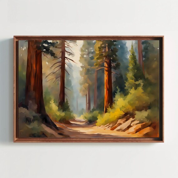 Sunlit Redwood Forest Path In Morning Light Watercolor Poster