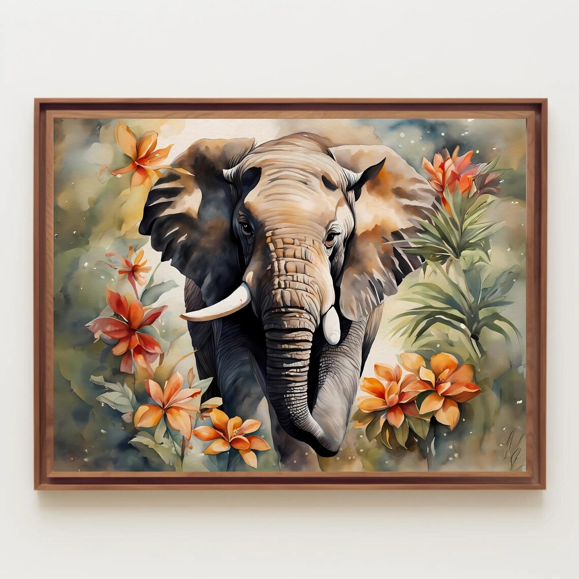 Elephant Watercolor Painting Print Art Animal Wall Decor