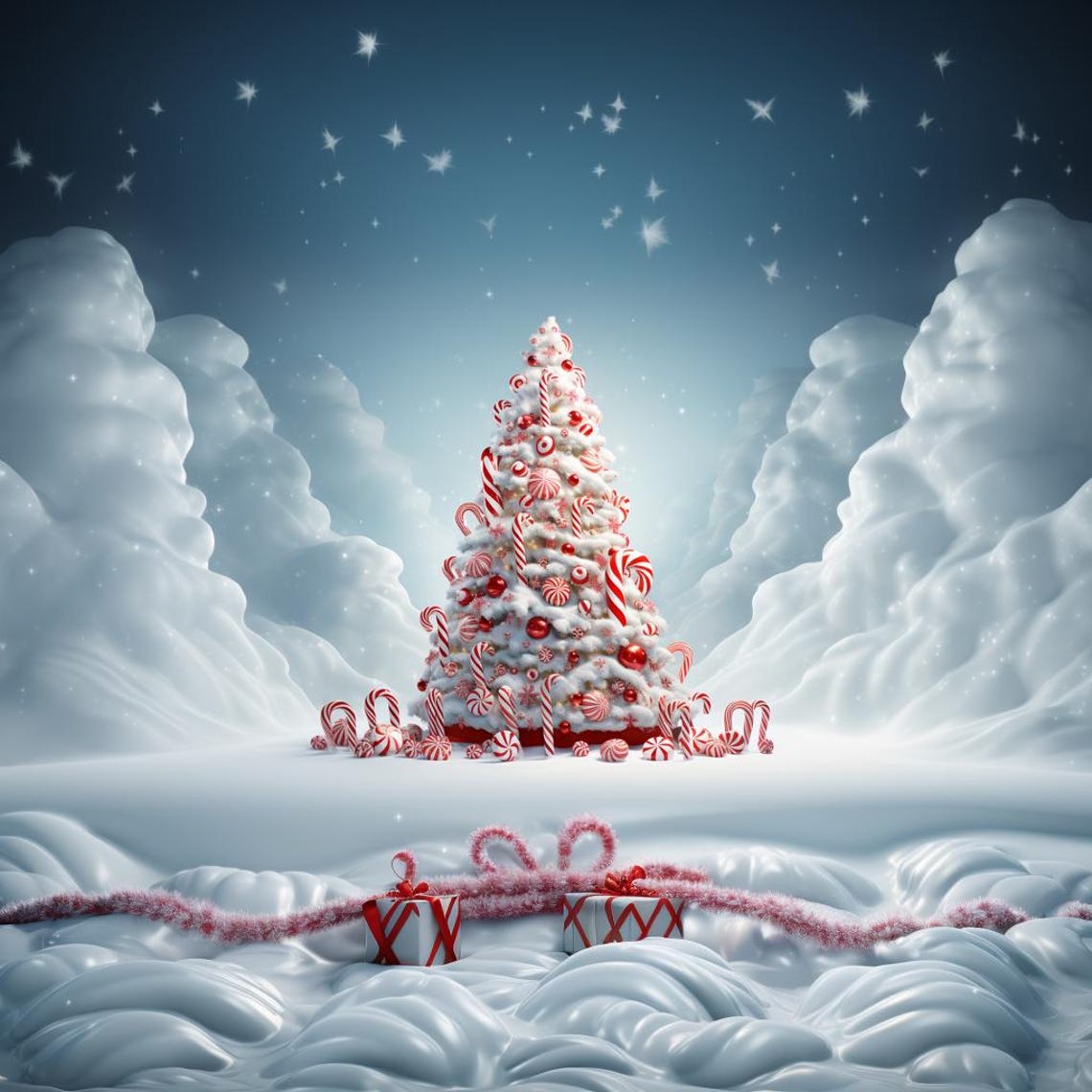 Candy Cane Christmas Tree Standing in a Snowy Wonderland Poster