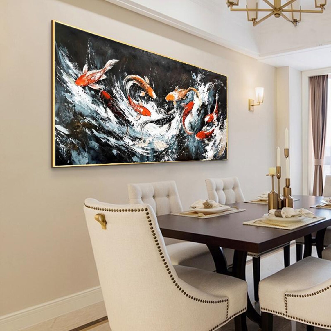 Nine Abstract Koi Oil Painting, Living Room Wall Art - Image 2