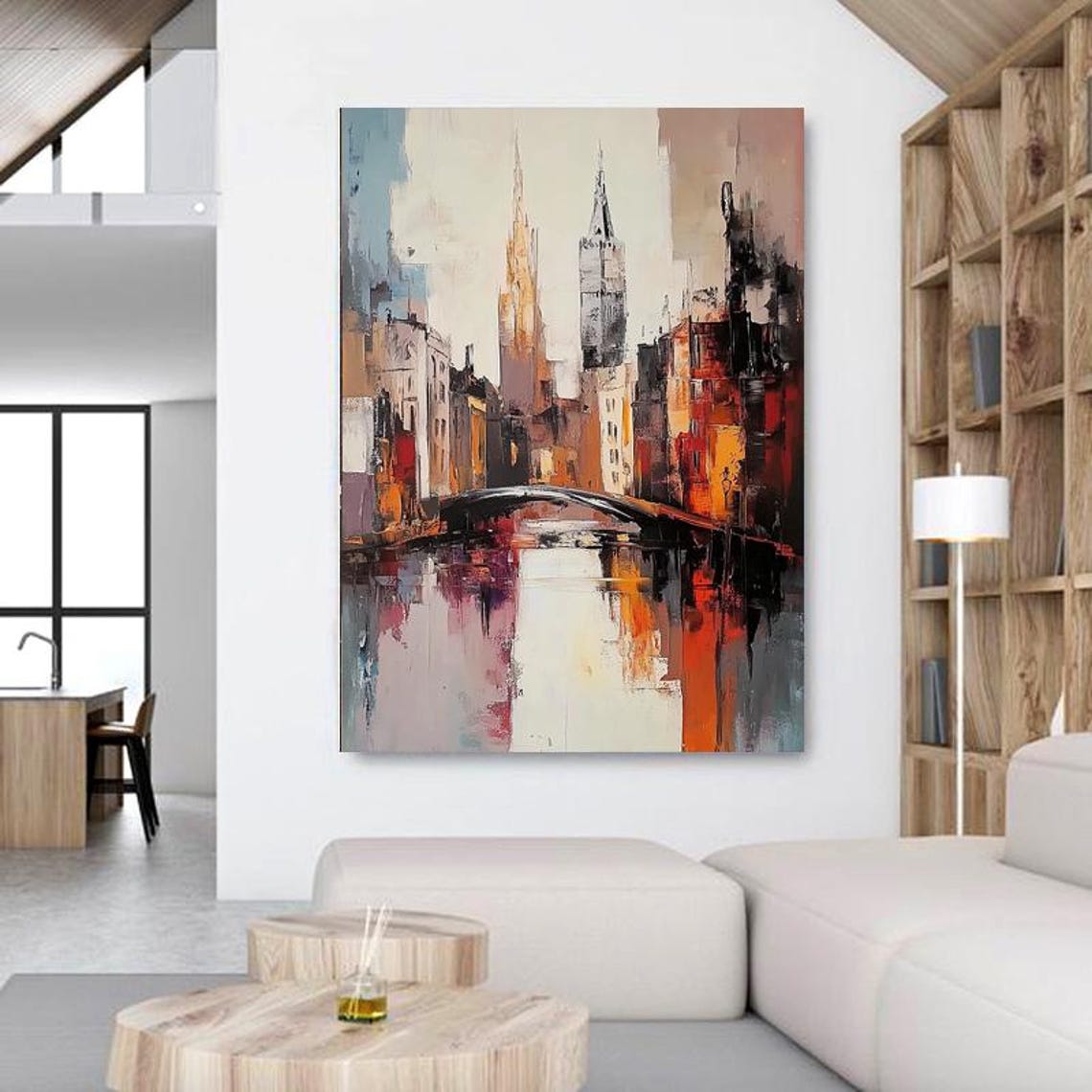 Old Canal City With a Stone Bridge in Warm Sunset Tones Poster - Image 4
