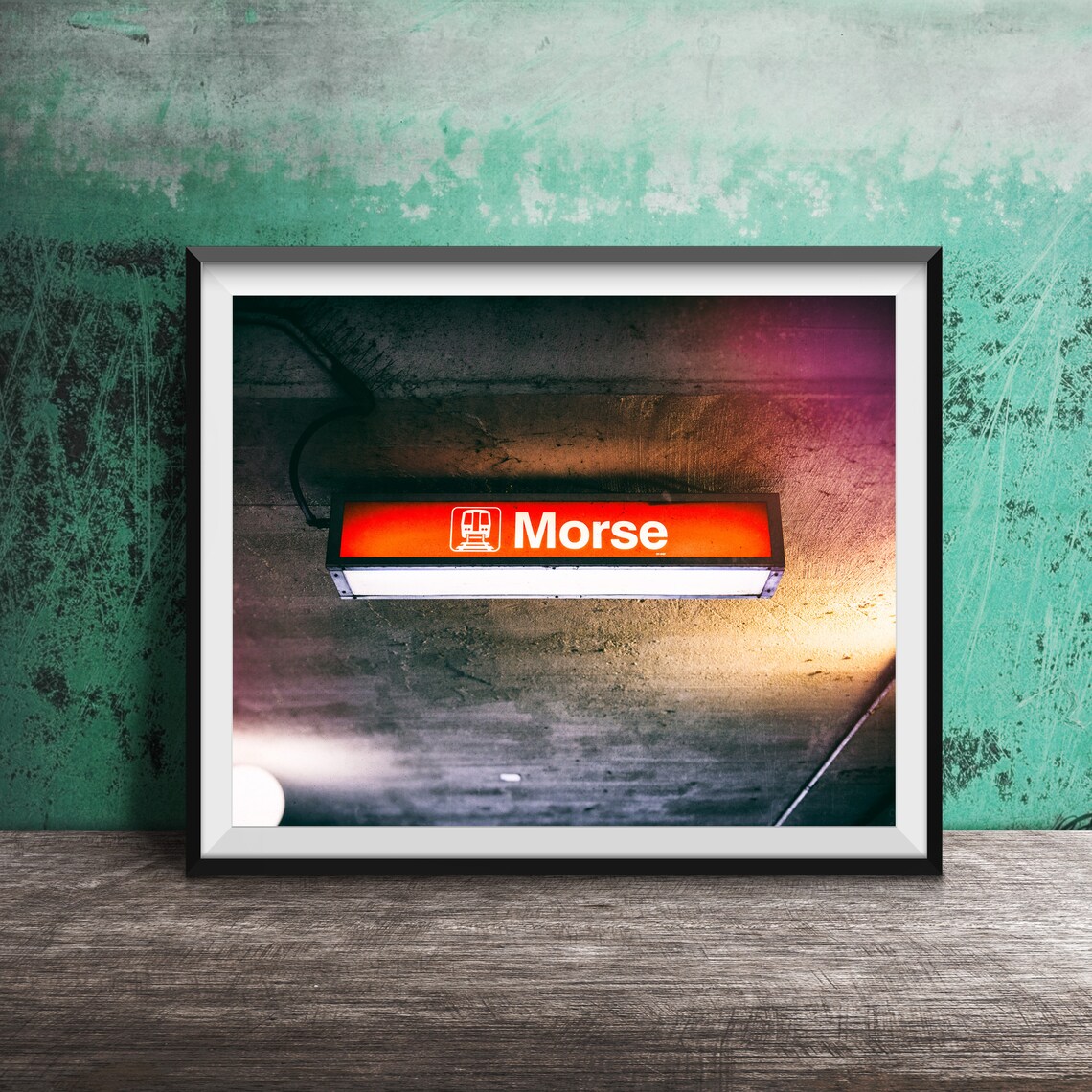 Morse CTA Red Line Station Sign Chicago Night Glow Photo Poster