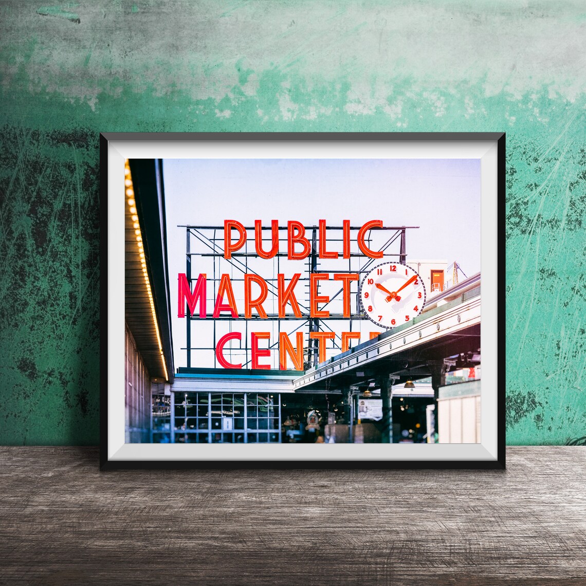 Pike Place Market Seattle Travel Poster, Neon Sign