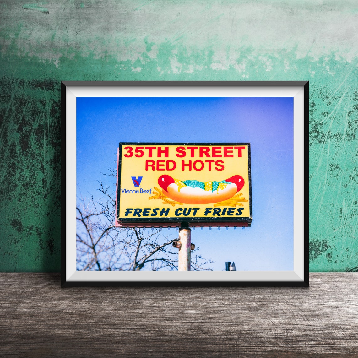 35th Street Red Hots Vienna Beef Hot Dog Chicago Sign Poster