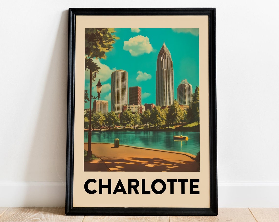 Charlotte North Carolina Vintage Travel Poster Skyline Park View