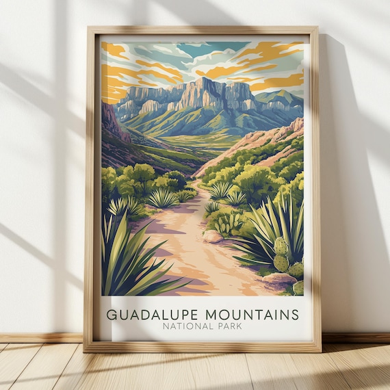 Guadalupe Mountains National Park Desert Trail Agave Vintage Travel Poster