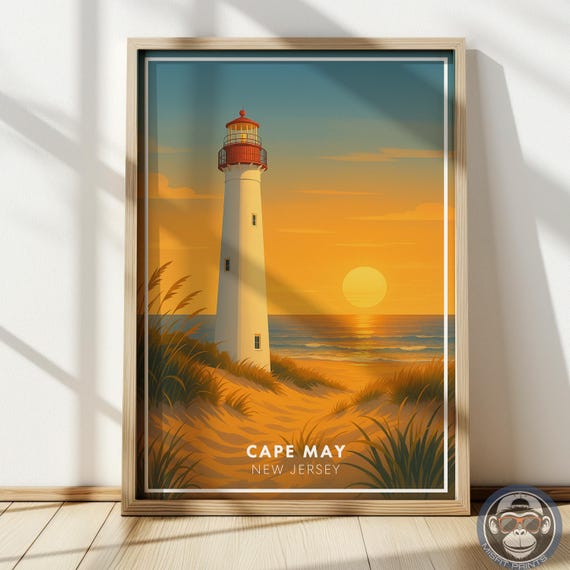 Cape May Lighthouse Sunset Print New Jersey Coastal Wall Art