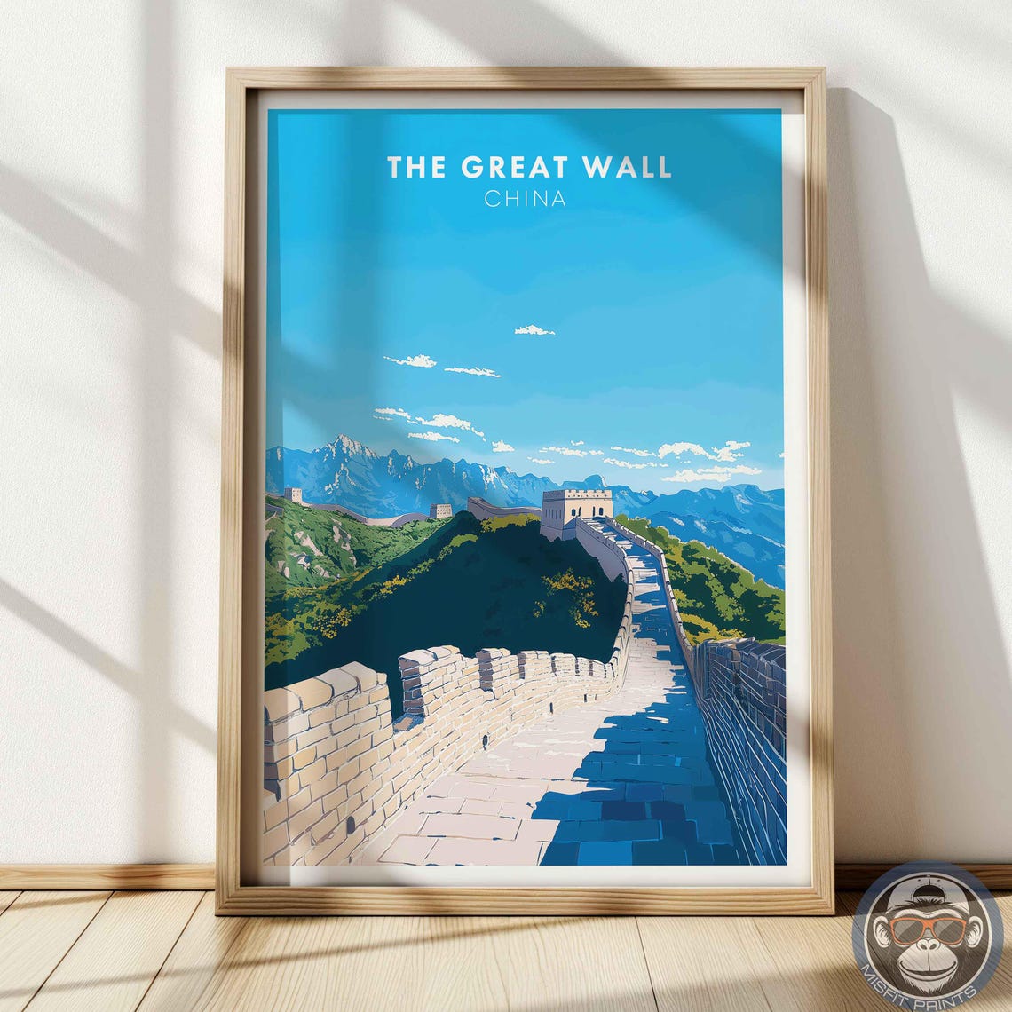 The Great Wall of China Sunny Blue Sky Stone Path Travel Poster