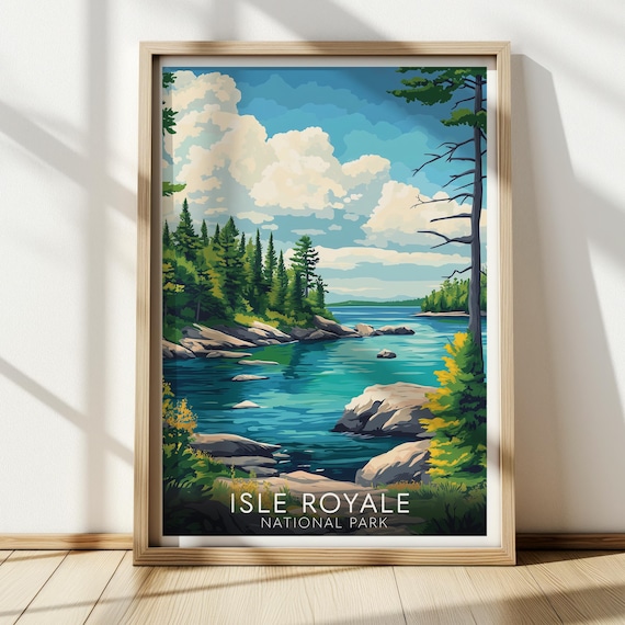 Isle Royale National Park Lake Shoreline Pine Forest Travel Poster