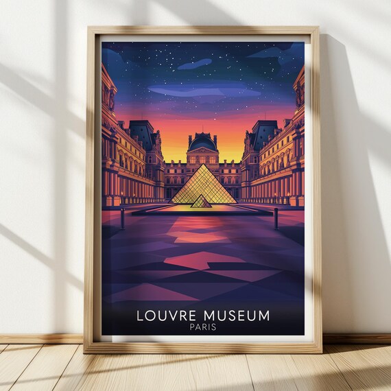 Louvre Museum Poster Vintage Paris Travel Art