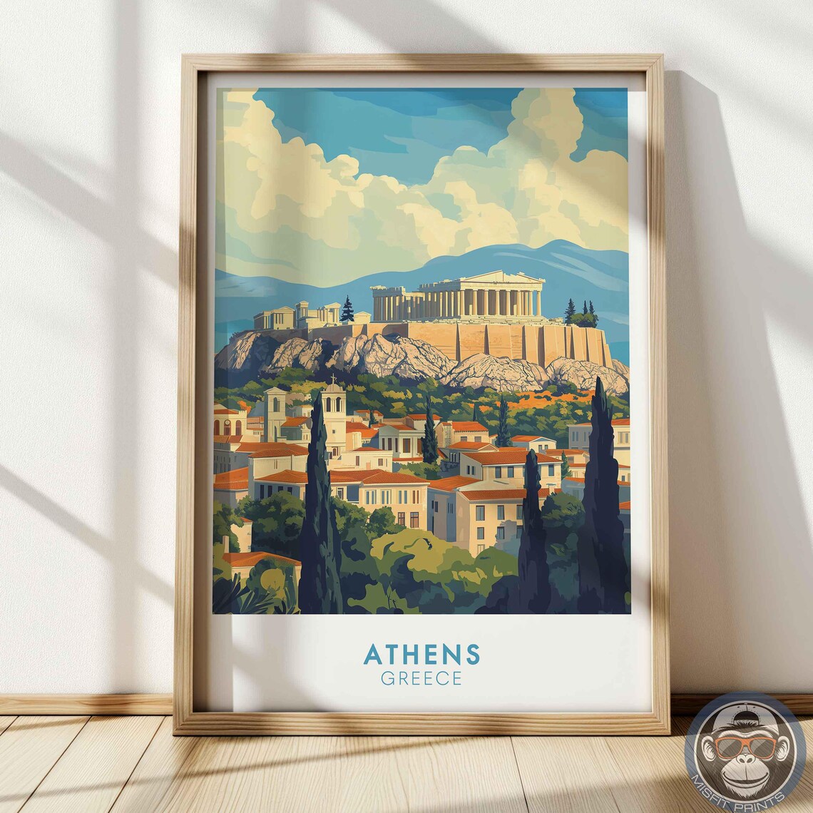 Athens Greece Acropolis Ancient Ruins Sunny Cityscape View Travel Poster