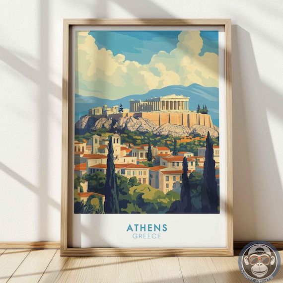 Athens Greece Acropolis Ancient Ruins Sunny Cityscape View Travel Poster