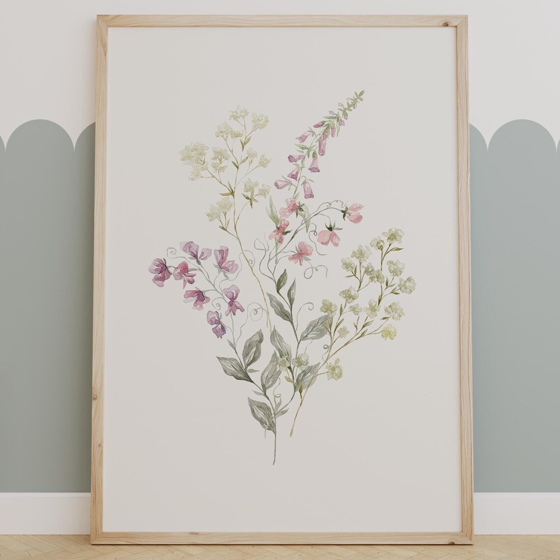 Pastel Wildflower Bouquet Watercolor Botanical Wall Decor Poster
