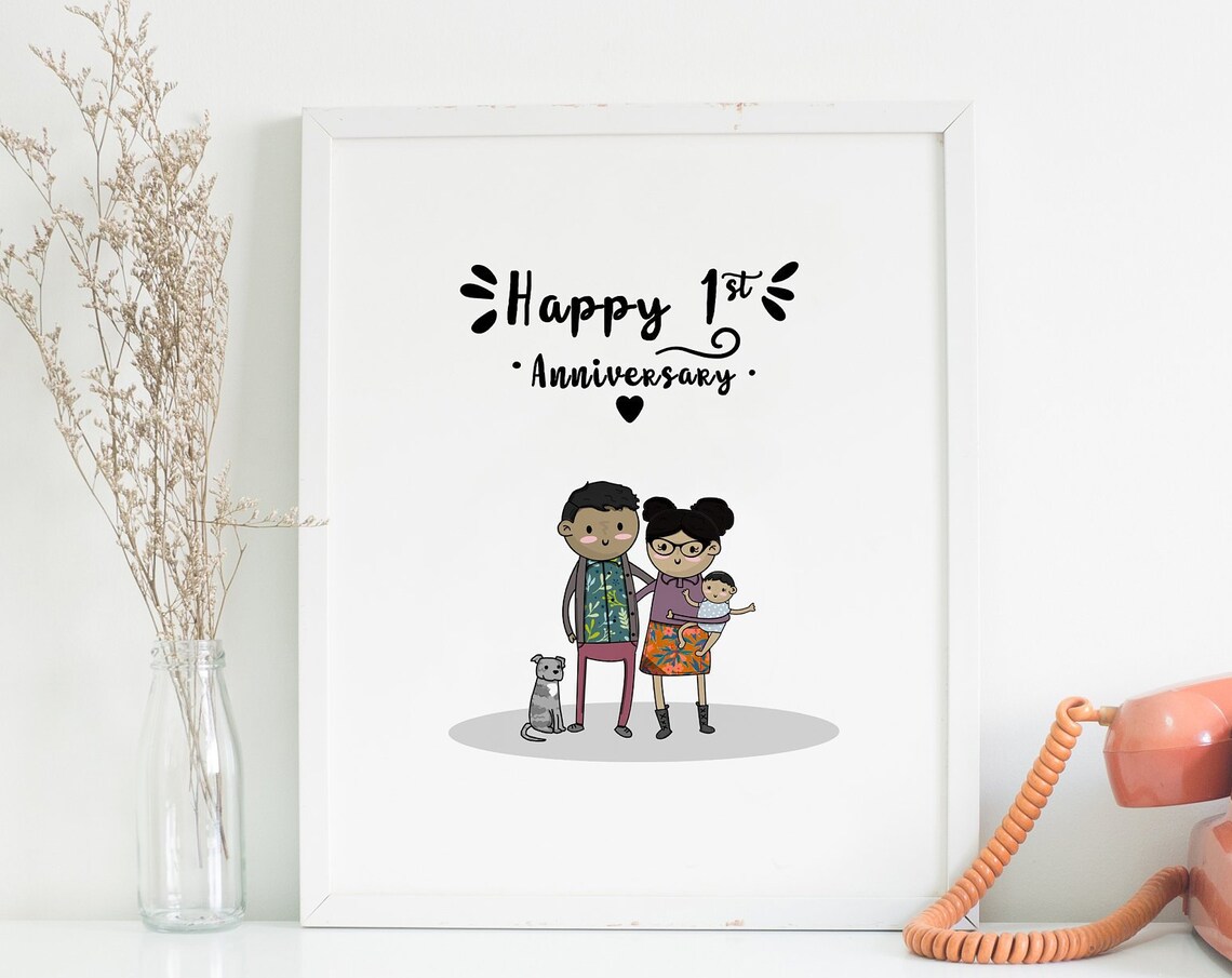 First Anniversary Paper Anniversary Couple Custom Portrait Family Art 1st Anniversary Paper Gift Wedding Portrait Family Portrait