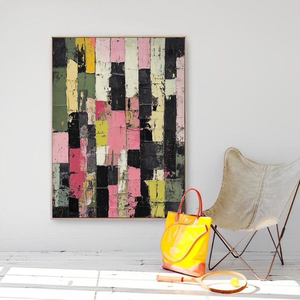 Bold Colorful Abstract 3D Blocks Textured Stripes Artwork Poster - Image 6