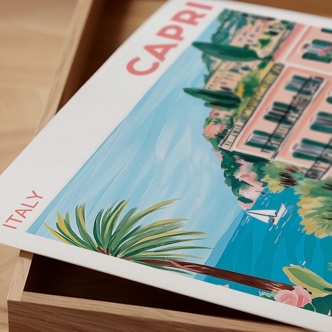Capri Italy Watercolor Travel Poster, Amalfi Coast - Image 2