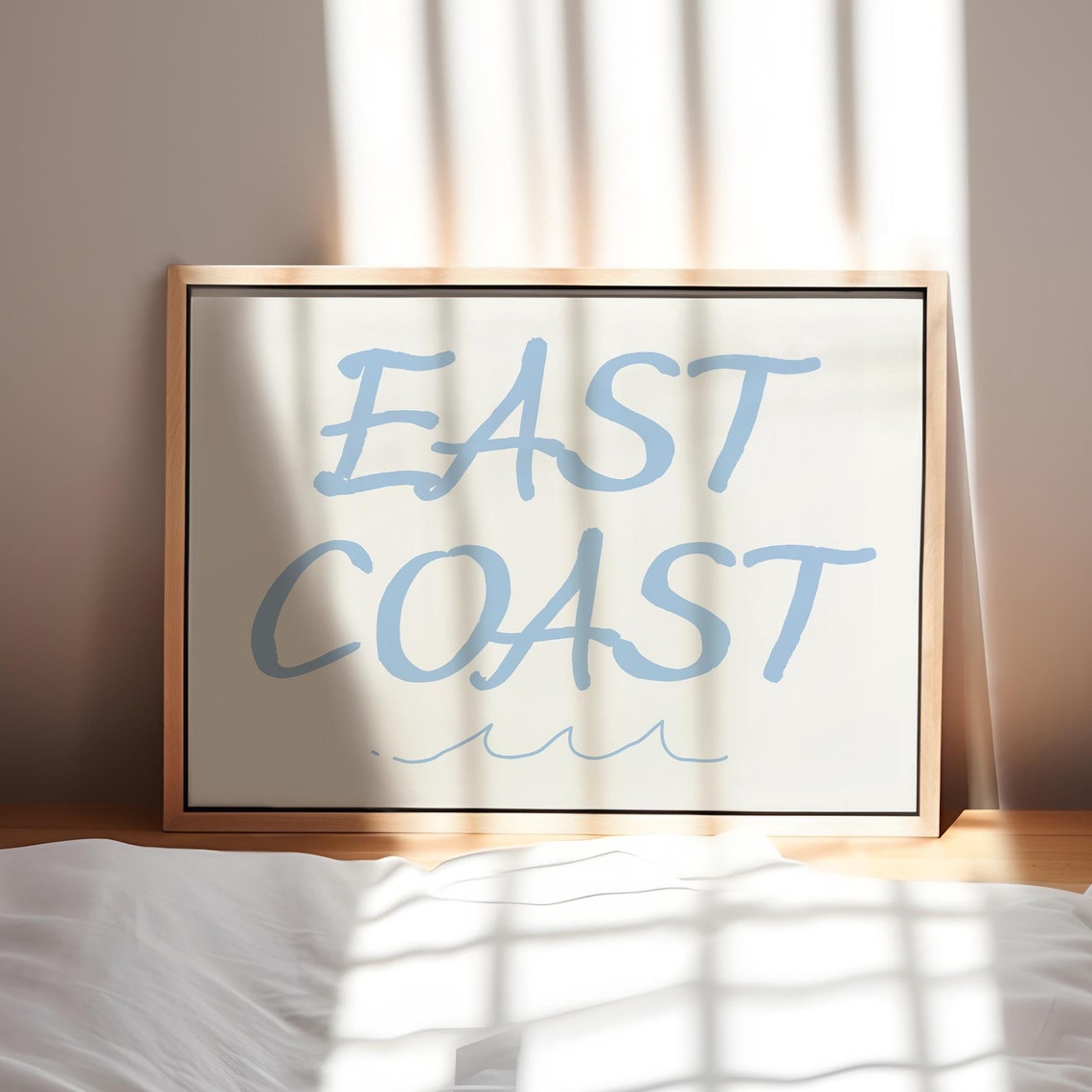 East Coast Light Blue Script With Wave Beach Quote Decor Poster