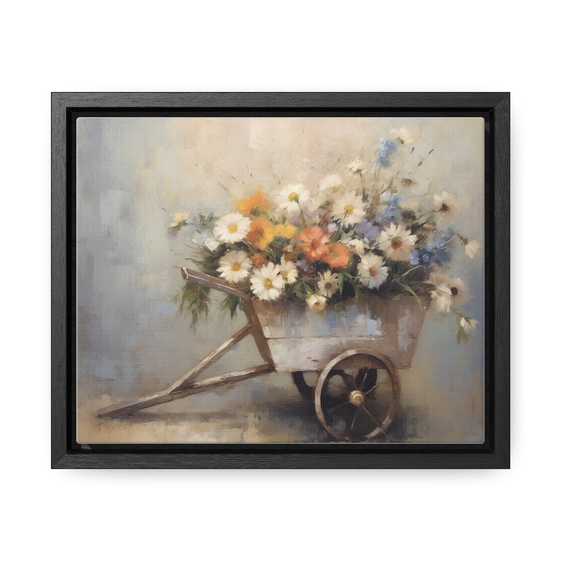 Rustic Wooden Wheelbarrow Overflowing with Wildflowers Poster - Image 4