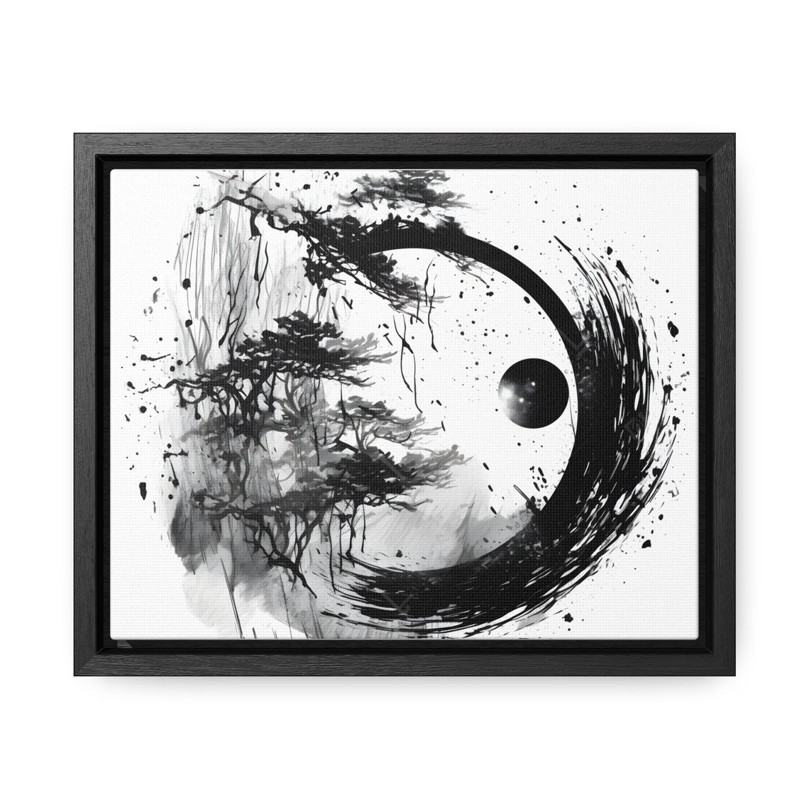 Japanese Enso Circle Moon Pine Trees Sumi-e Ink Zen Style Poster