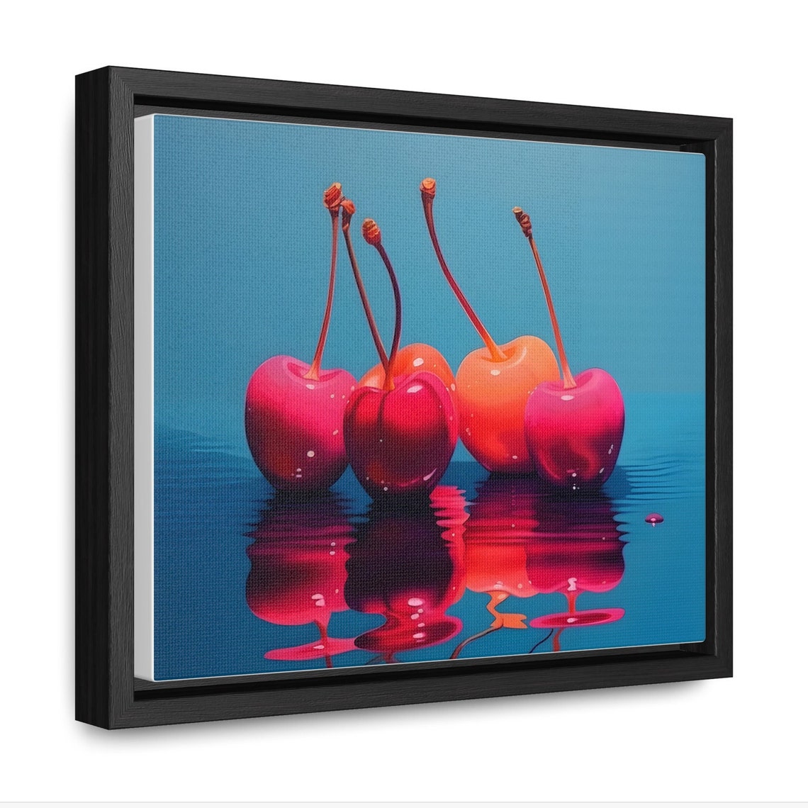 Glossy Red Cherries Water Minimalist Teal Background Fruit Art Poster - Image 2