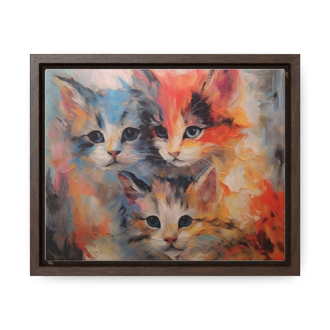 Three Colorful Kittens Oil Painting Bright Abstract Cat Poster - Image 4