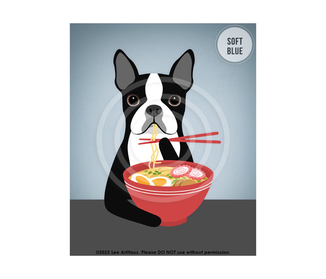 Boston Terrier Eating Ramen Noodle Bowl Funny Dog Food Art Poster - Image 2