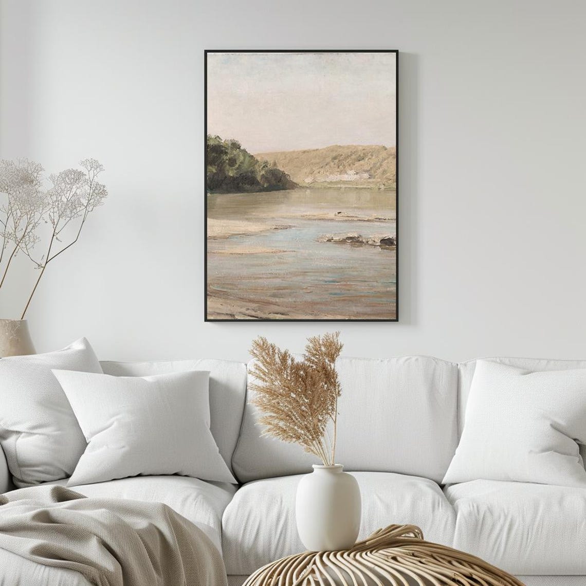 Quiet River With Sandy Banks Soft Hills Tranquil Landscape Poster - Image 5