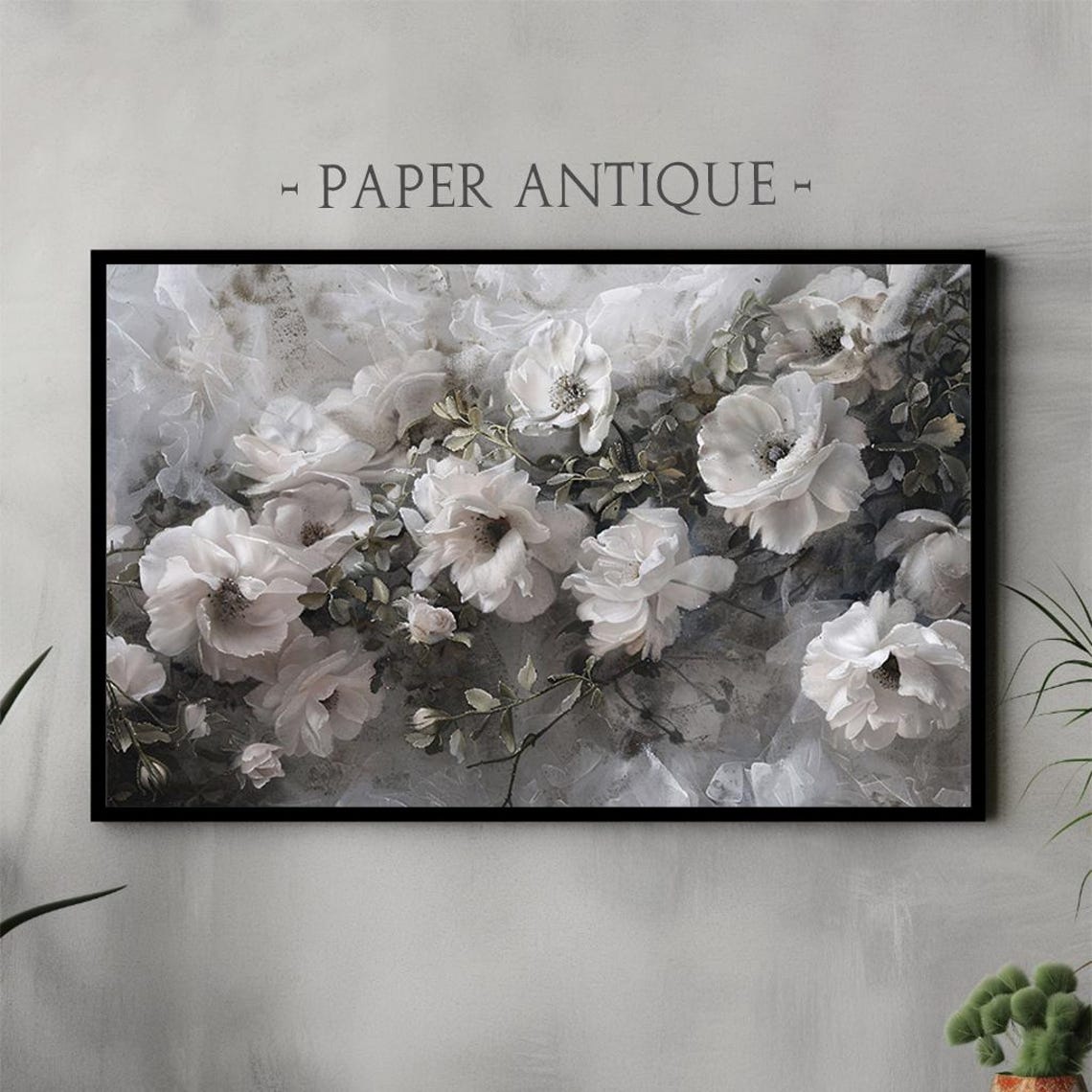 Soft White Blossom Monochrome Elegant Floral Painting Poster