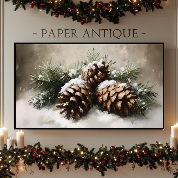Snow Dusted Pine Cones With Evergreen Branches Winter Painting Poster