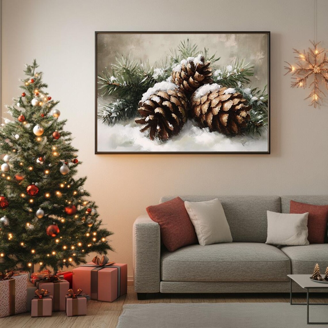 Snowy Pinecones With Evergreen Branches, Victorian Style - Image 5