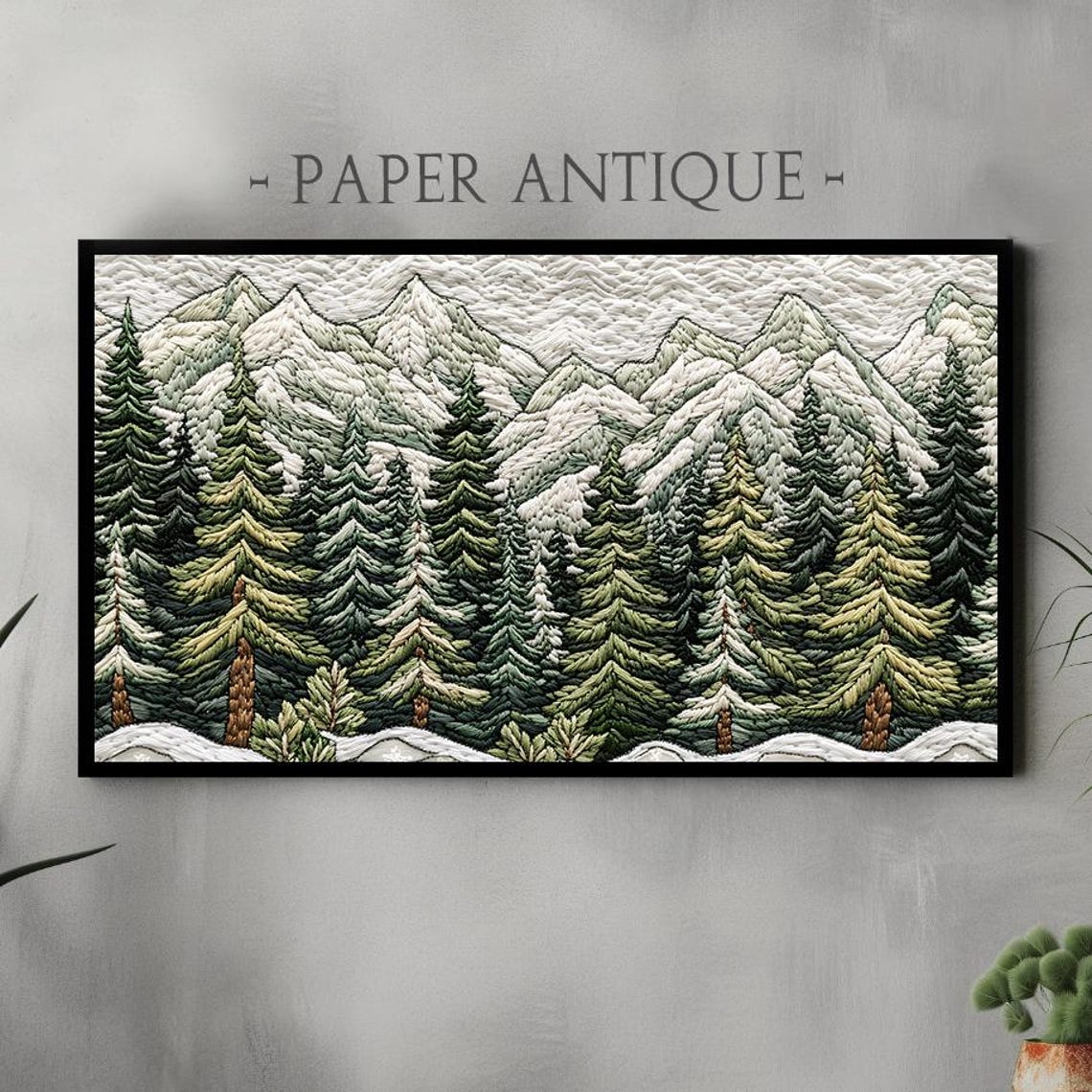 Frame Tv Art Textured Mountain Landscape With Lush Green Trees And Snowy Peaks Rustic Decor For Frame Tv Instant