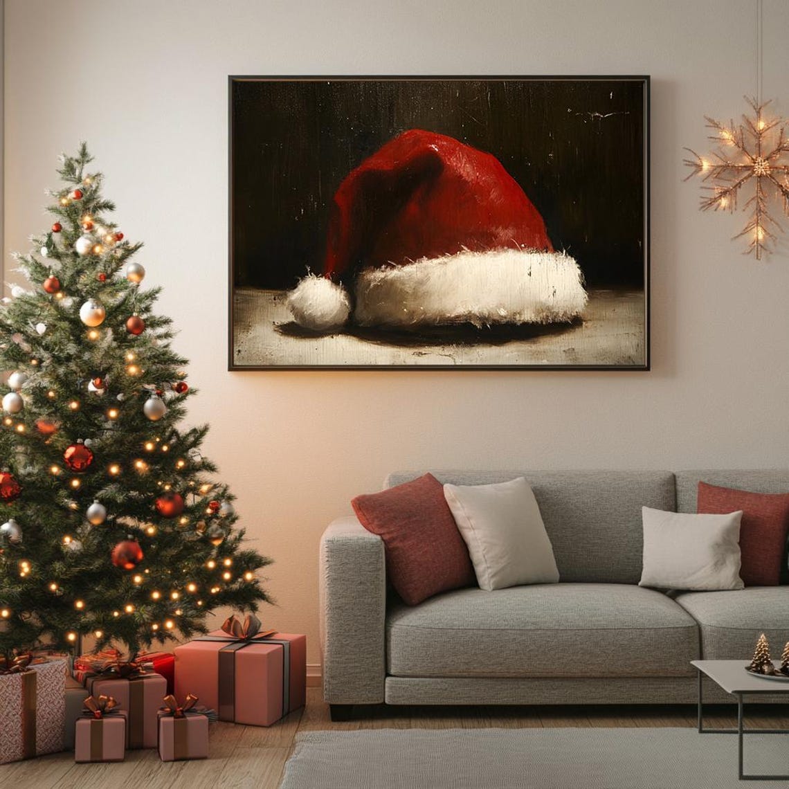 Santa Claus Red Hat Oil Painting Victorian Dark Background Poster - Image 5