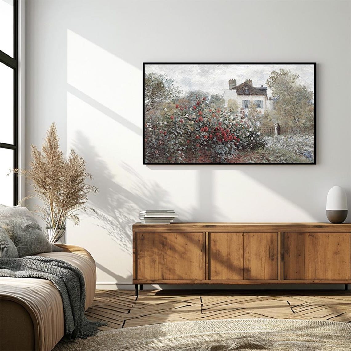 Blooming Rose Garden With Cottage Impressionist Flower Poster - Image 4