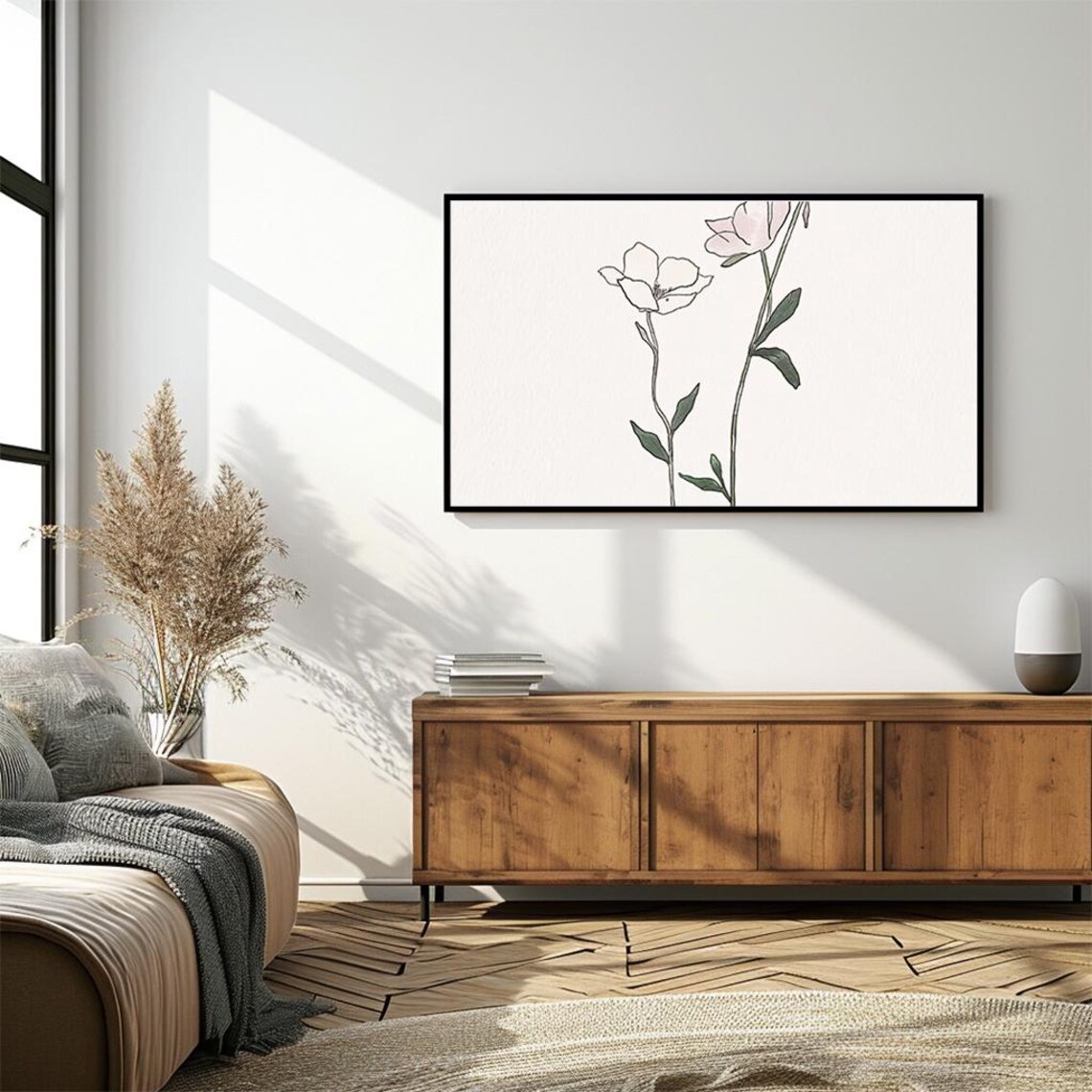 Minimalist Poppy Line Drawing Pale Pink Botanical Sketch Art Poster - Image 4