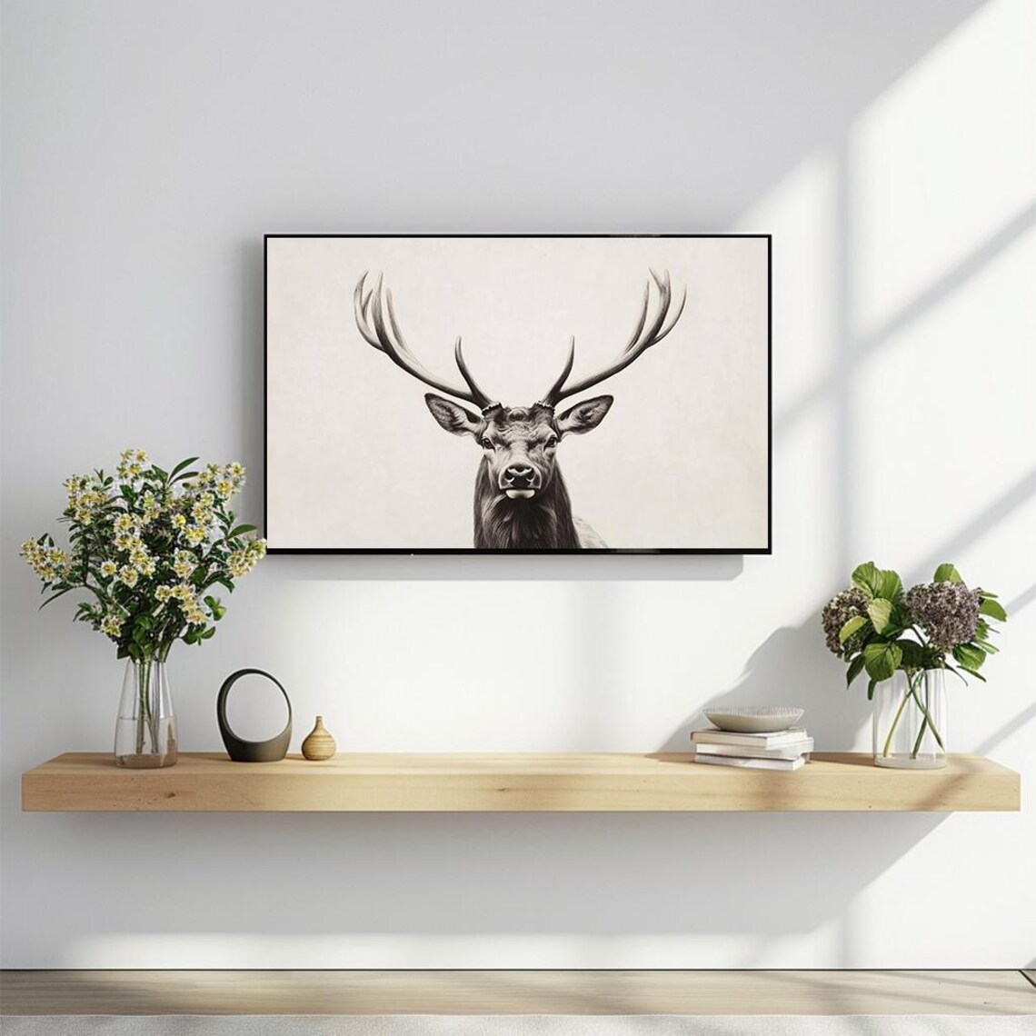 Minimalist Stag Portrait Black and White Wildlife Art Poster - Image 2