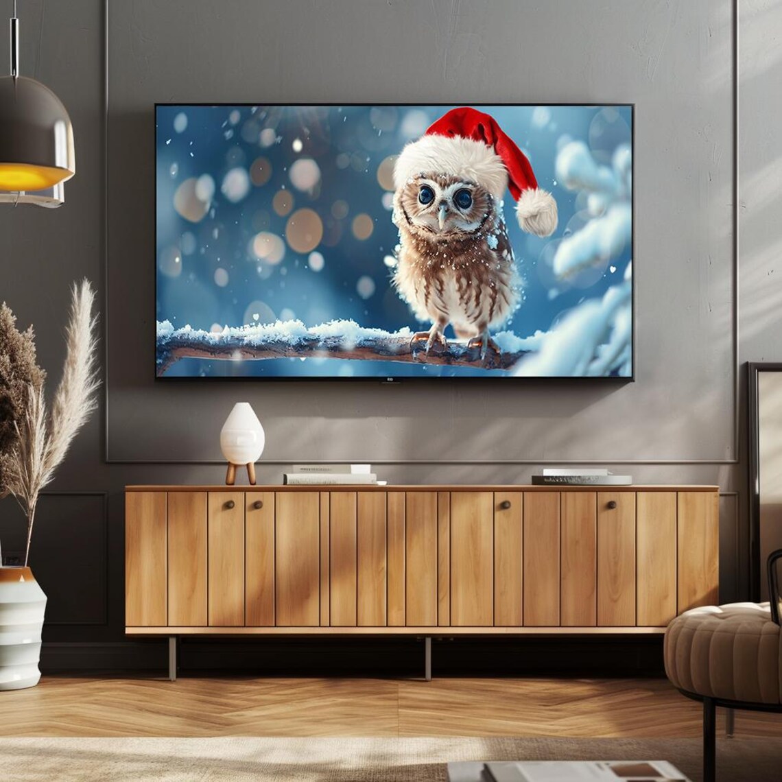Cute Baby Owl Wearing Santa Hat Snowy Branch Winter Art Poster - Image 4