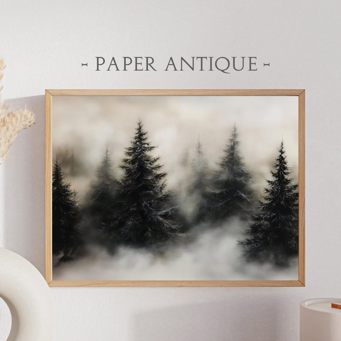 Misty Evergreen Forest Foggy Pines Minimalist Winter Art Poster