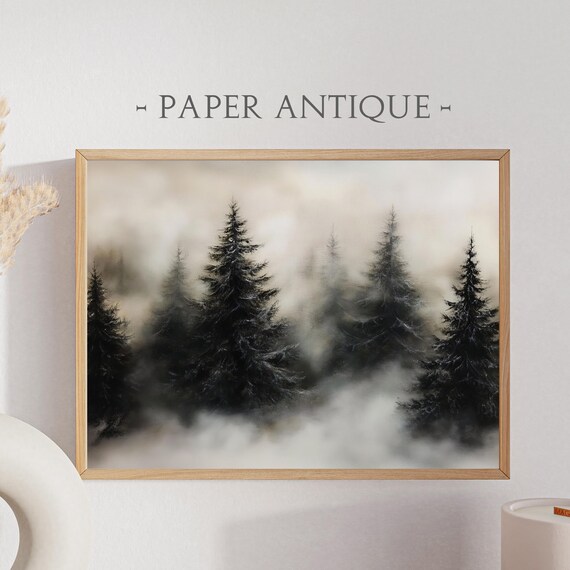 Misty Evergreen Forest Foggy Pines Minimalist Winter Art Poster