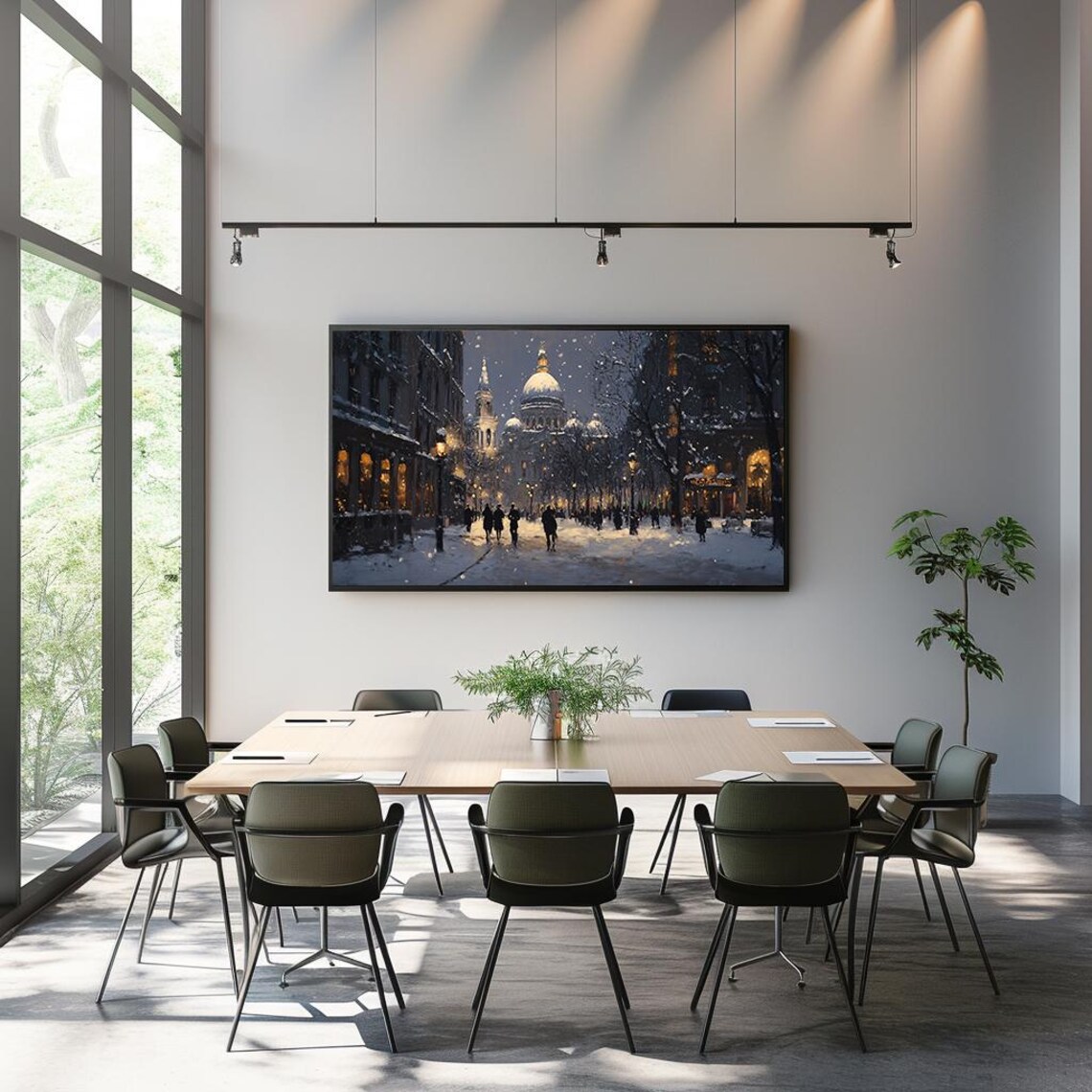 Snowy City Street Cathedral Evening Oil Painting Winter Scene Poster - Image 3