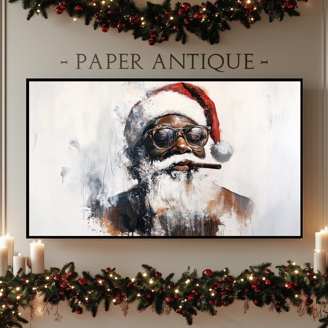 Cool Santa Sunglasses Cigar Modern Watercolor Christmas Poster
