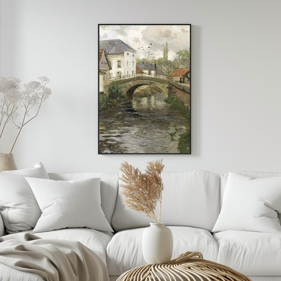 Town River Oil Painting Bridge Architecture Landscape Rustic European Scenery Wall Art Print Pt - Image 5