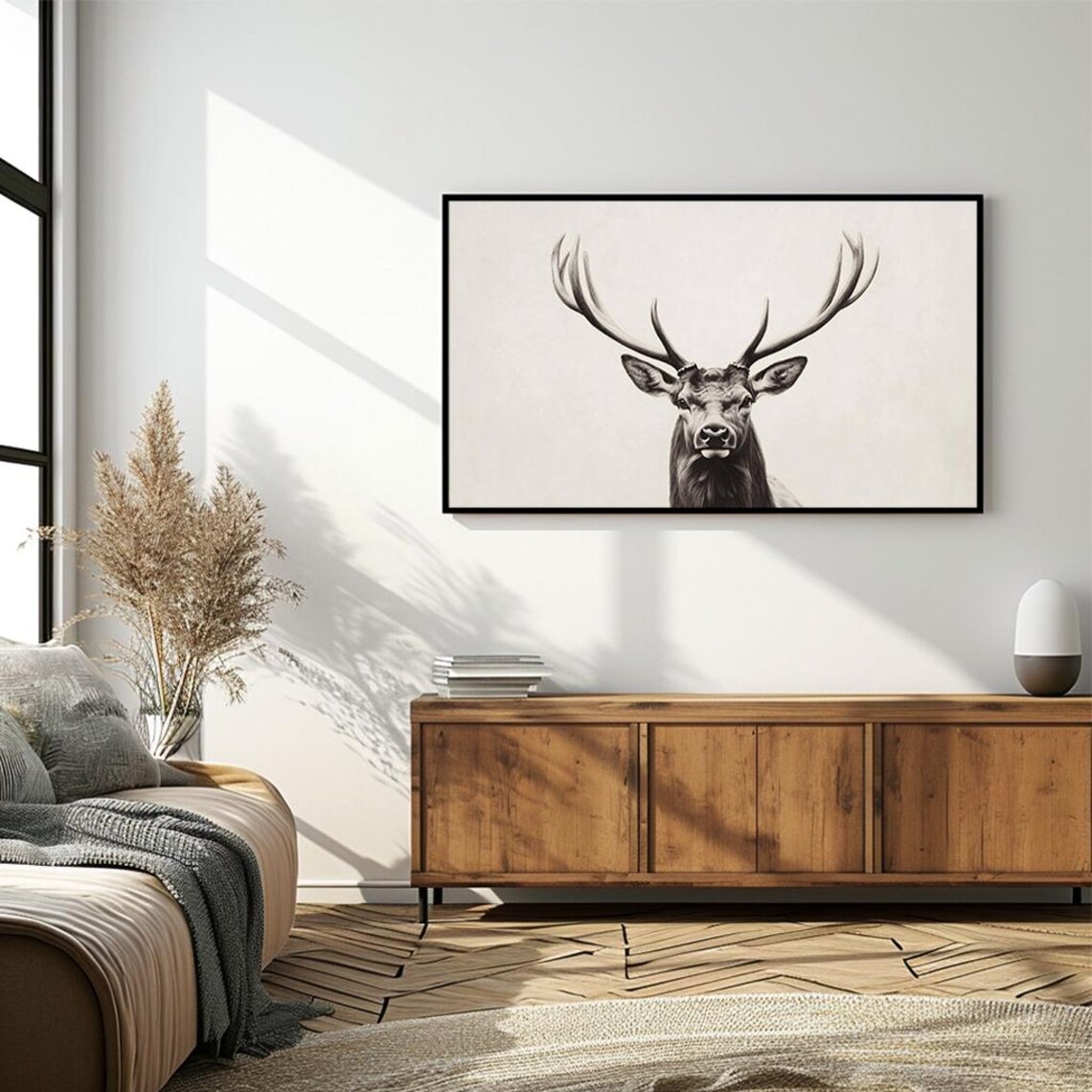 Minimalist Stag Portrait Black and White Wildlife Art Poster - Image 4