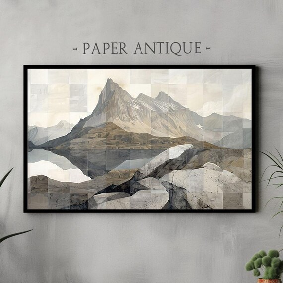 Art For Frame Tv Modern Mountain Landscape Painting Neutral Tones Abstract Nature Scenery